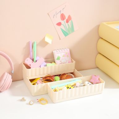 Organizador de escritorio con secciones macaron sintético beige 22.7x9x13 cm -  Miniso