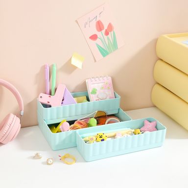 Organizador de escritorio con secciones macaron sintético verde aqua 22.7x9x13 cm -  Miniso