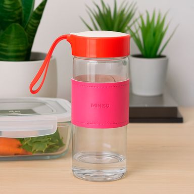 Tomatodo con tapa enroscable vidrio transparente 470 ml -  Miniso