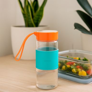 Tomatodo con tapa enroscable vidrio multicolor 470 ml -  Miniso