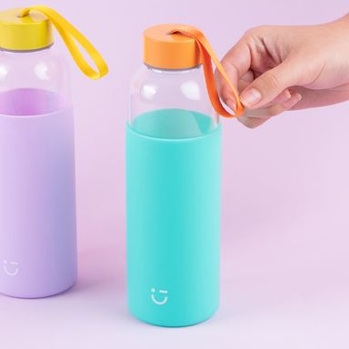 Tomatodo con tapa enroscable vidrio verde aqua 470 ml -  Miniso