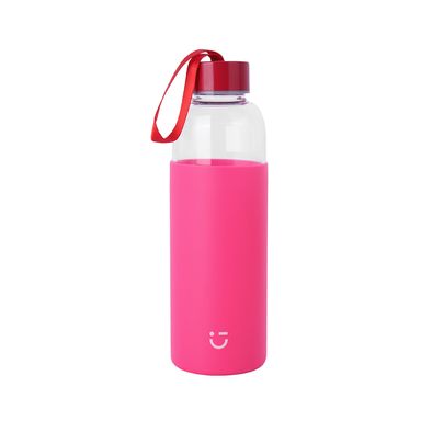 Tomatodo con tapa enroscable vidrio rosa 470 ml -  Miniso