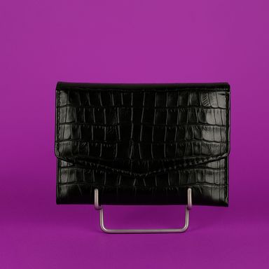 Cartera corta para mujer miniso tipo piel cocodrilo glossy negro -  Miniso