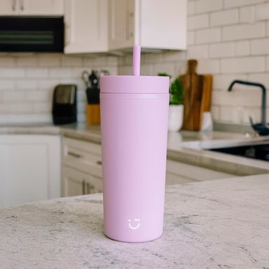 Tomatodo con tapa y sorbete plástico violeta 473 ml -  Miniso