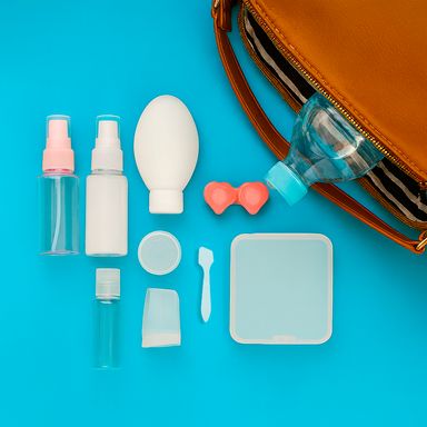 Kit botellas de viaje plástico rosa 80 ml, 10 gr 9 piezas -  Miniso