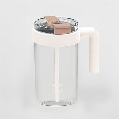Tomatodo con tapa y asa plástico beige 1000 ml -  Miniso