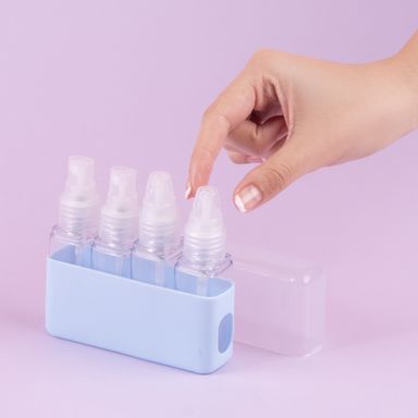 Set botellas de viaje con atomizador plástico azul 30 ml 4 piezas -  Miniso