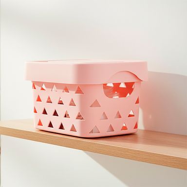 Cesta de almacenamiento con tapa macaron sintética rosa 21x13x17 cm -  Miniso
