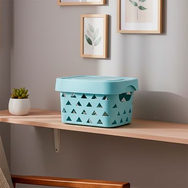 Cesta de almacenamiento con tapa macaron sintética azul 21x13x17 cm -  Miniso