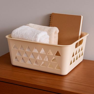Cesta de almacenamiento plástico beige 25.3x10x16.5 cm -  Miniso