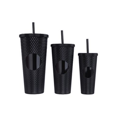 Set vasos con tapa y sorbete diseño tipo diamante plástico negros 330 ml, 620 ml, 1050 ml 3 piezas -  Miniso