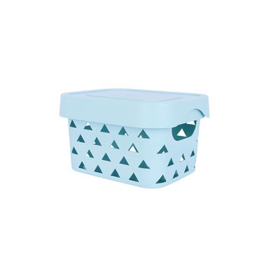 Cesta de almacenamiento con tapa macaron sintética azul 21x13x17 cm -  Miniso
