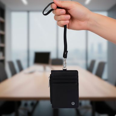 Tarjetero con correa sintético negro 11x8x1 cm -  Miniso