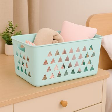 Cesta de almacenamiento diseño geométrico plástico azul 31x13x17.3 cm -  Miniso