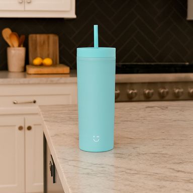 Tomatodo con tapa y sorbete plástico aqua 473 ml -  Miniso