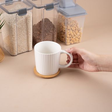 Taza con tapa cerámica blanca 320 ml -  Miniso
