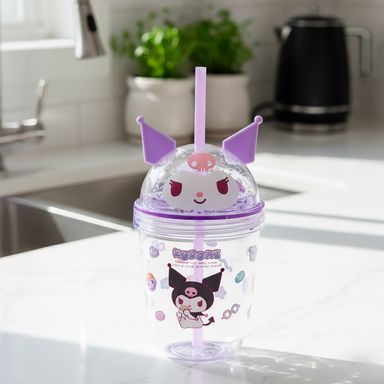 Vaso con tapa y sorbete doble capa plástico lila 435 ml kuromi sanrio -  Sanrio