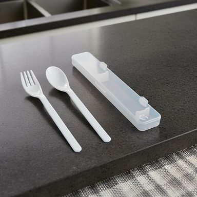Kit de cubiertos con estuche plástico gris 2 piezas -  Miniso