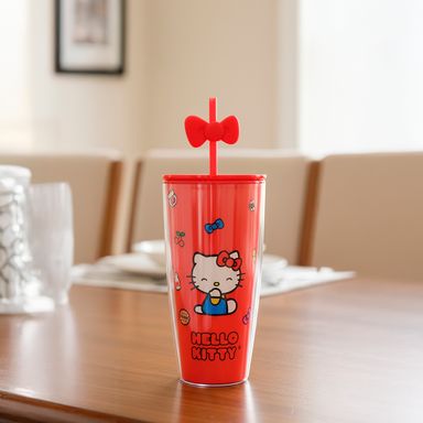Vaso con tapa y sorbete plástico rojo 730 ml hello kitty sanrio -  Sanrio