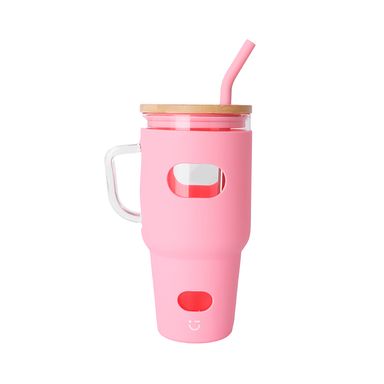 Tomatodo con tapa y sorbete vidrio rosa 1020 ml -  Miniso