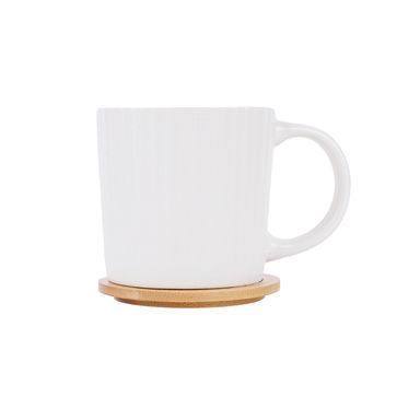 Taza con tapa cerámica blanca 320 ml -  Miniso