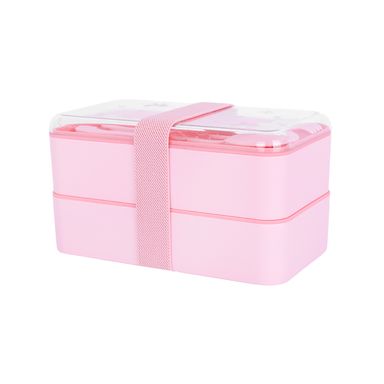 Taper de alimentos con cubiertos doble nivel plástico rosa 1000 ml -  Miniso