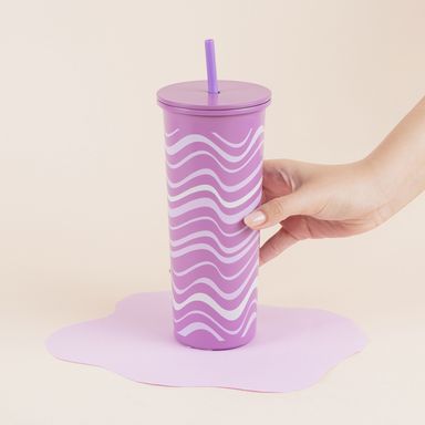 Vaso con tapa y sorbete sweet funk acero inoxidable lila 800 ml -  Miniso
