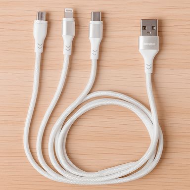 Cable de carga multiconector nailon reforzado blanco 1 m 15 w -  Miniso