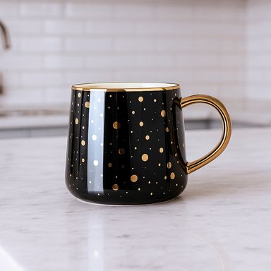 Taza estampado de lunares cerámica negra 340 ml -  Miniso