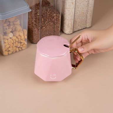 Taza con tapa cerámica rosa 360 ml -  Miniso