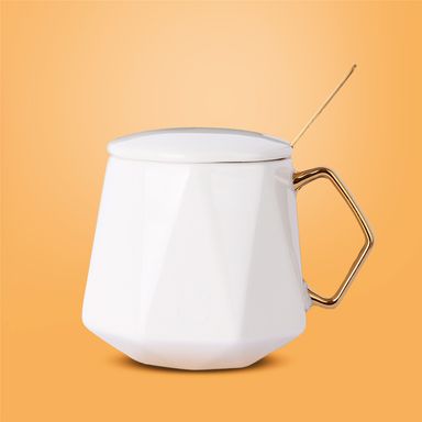 Taza con tapa minimalista cerámica blanca 360 ml -  Miniso