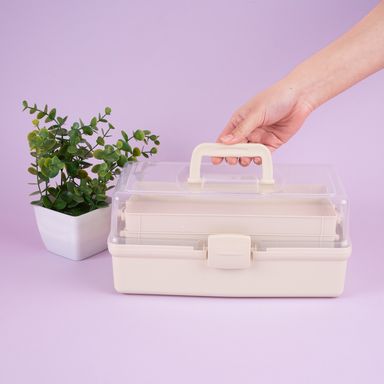 Caja de almacenamiento tres niveles plástico beige -  Miniso