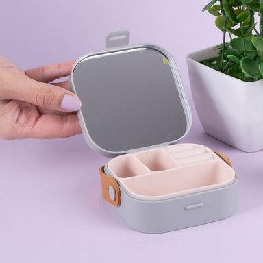 Joyero con asa portátil sintético gris 10x10 cm -  Miniso