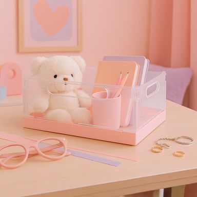 Cesta de almacenamiento plástico rosa 30.5x20.5x11.8 cm -  Miniso