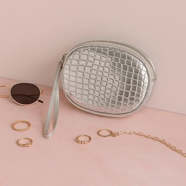 Monedero tipo piel de cocodrilo sintético plateado 13x10x2 cm -  Miniso