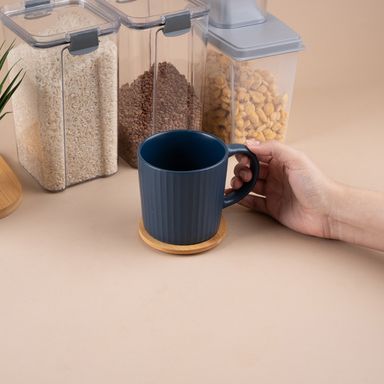 Taza con tapa cerámica azul 320 ml -  Miniso