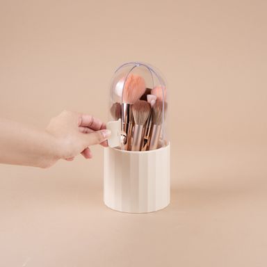 Organizador para brochas de maquillaje a prueba de polvo sintético beige 10x10x22.5 cm -  Miniso