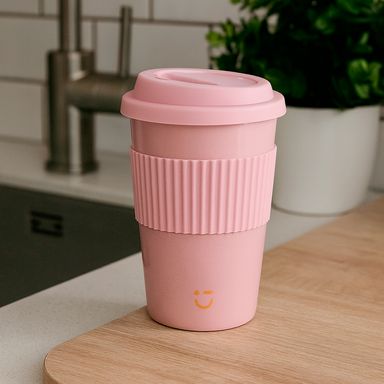 Tomatodo con tapa cerámica rosa 380 ml -  Miniso