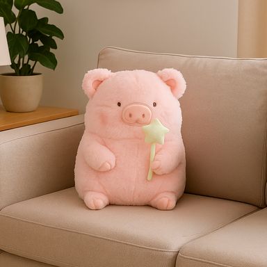 Peluche con varita mágica felpa rosa 23x33.5 cm lulu la cerdita -  Miniso