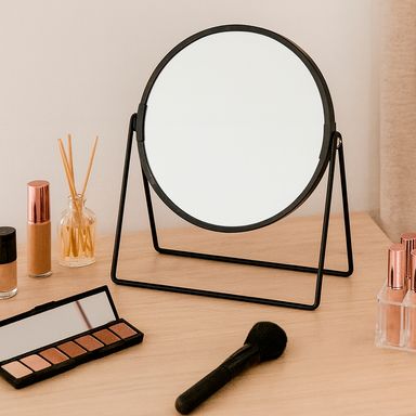 Espejo de tocador minimalista metálico negro 17.5x20.2 cm angulo ajustable -  Miniso