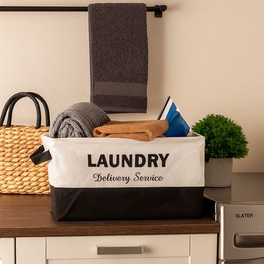 Cesta de almacenamiento plegable black & white textil bicolor 36x26x22 cm -  Miniso