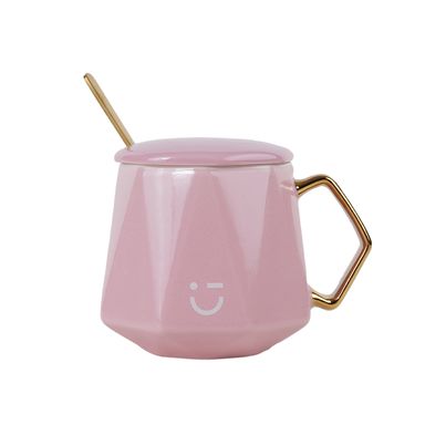 Taza con tapa cerámica rosa 360 ml -  Miniso