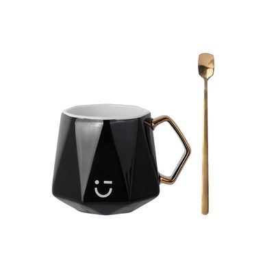 Taza con tapa y cuchara minimalista cerámica negra 360 ml -  Miniso