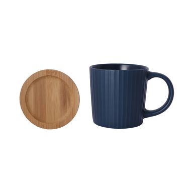 Taza con tapa cerámica azul 320 ml -  Miniso
