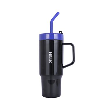 Tomatodo con tapa y sorbete plástico negro 1250 ml -  Miniso