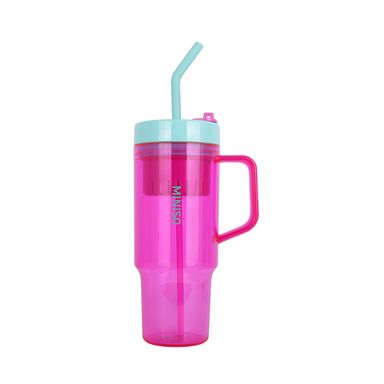 Tomatodo con tapa y sorbete plástico rosa 1250 ml -  Miniso