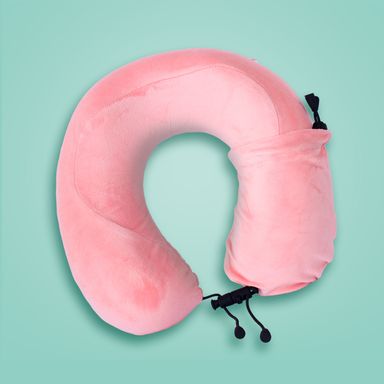 Almohada de viaje con funda minimalista memory foam rosa 29x29 cm -  Miniso