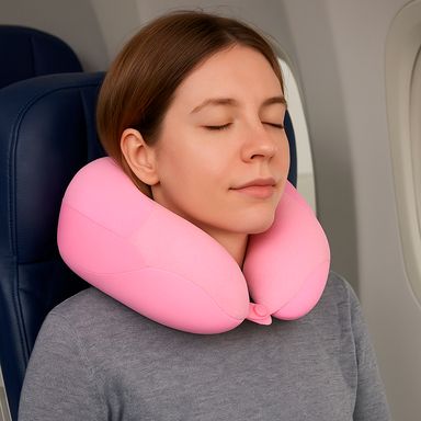 Almohada de viaje con bordes levantados memory foam rosa 24x23 cm -  Miniso