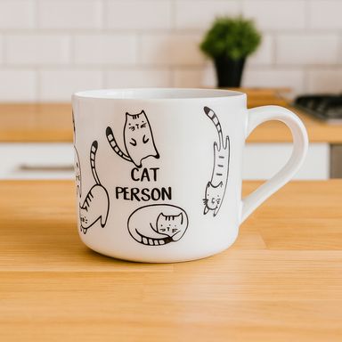 Taza black & white cerámica blanca 450 ml gatitos -  Miniso