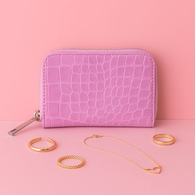 Cartera para mujer tipo piel de cocodrilo sintética morada 11x8 cm -  Miniso